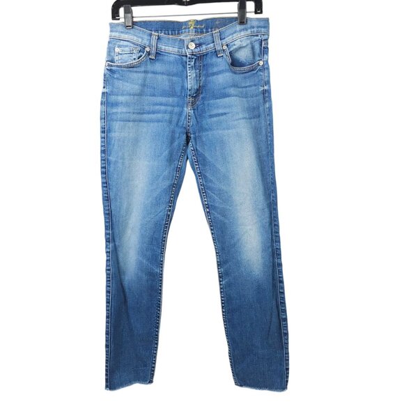 7 For All Mankind The Ankle Skinny Stretch Denim Womens 29 Raw Hem Jeans SFAMK - Picture 1 of 14